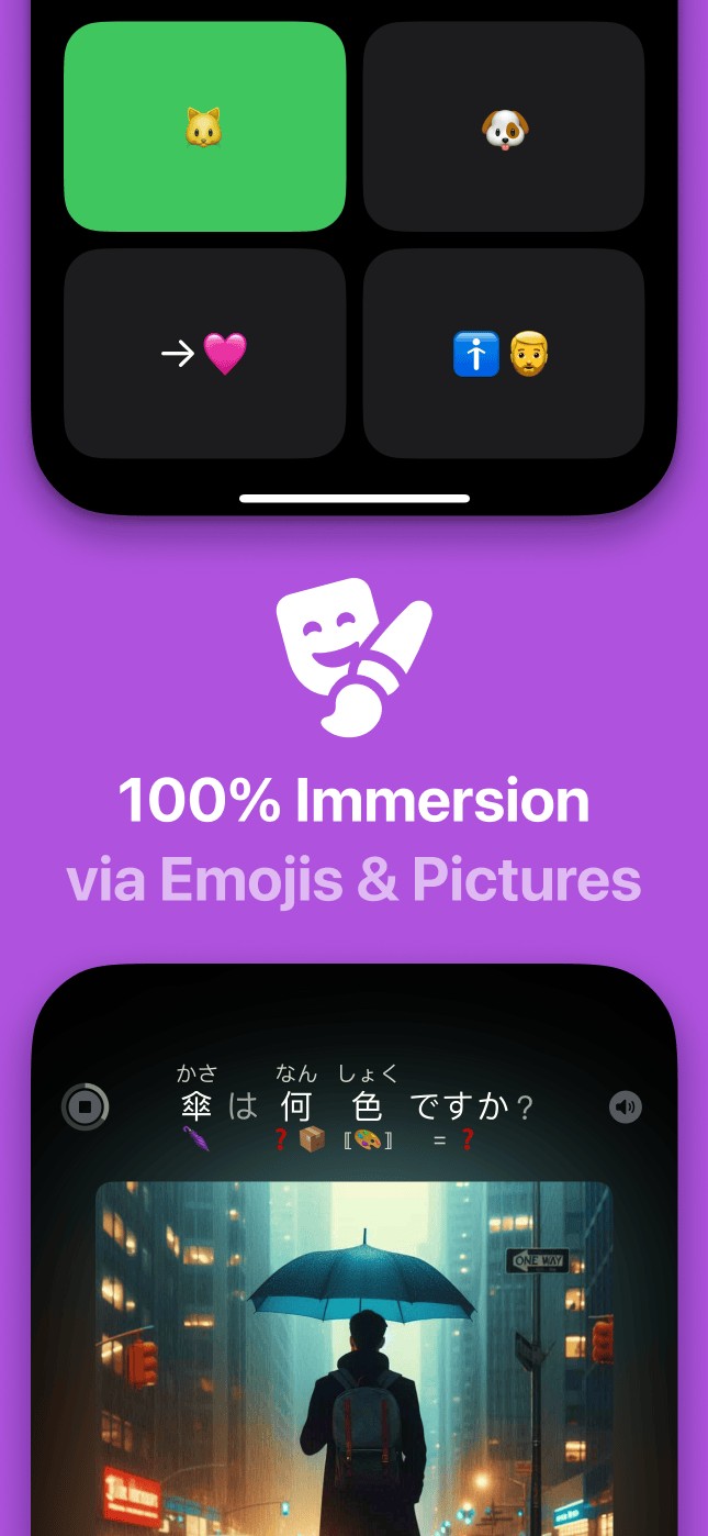 LingoDex achieves 100% language immersion via Emojis and Pictures