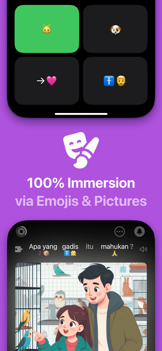 LingoDex achieves 100% language immersion via Emojis and Pictures